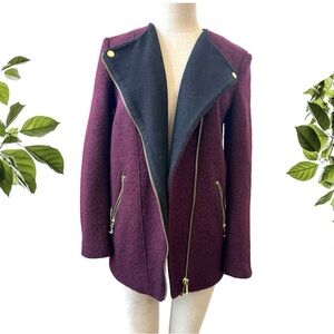 Forever 21 Womens Moto Jacket / Coat, Purple & Black, Gold Zippers, Size M